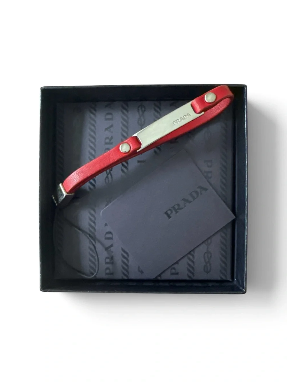 PRADA Nappa Leather Phone Charm Strap Red Silver Hardware 1AR009 NIB